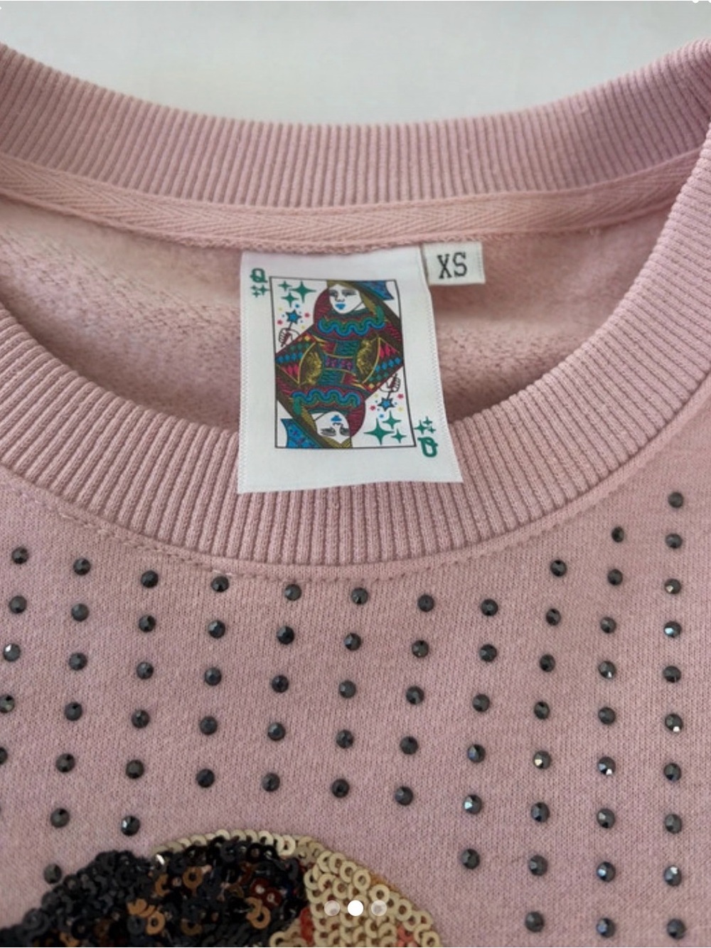 QUEEN OF SPARKLES Pink Crewneck Sweater with Sequin & Stud Details